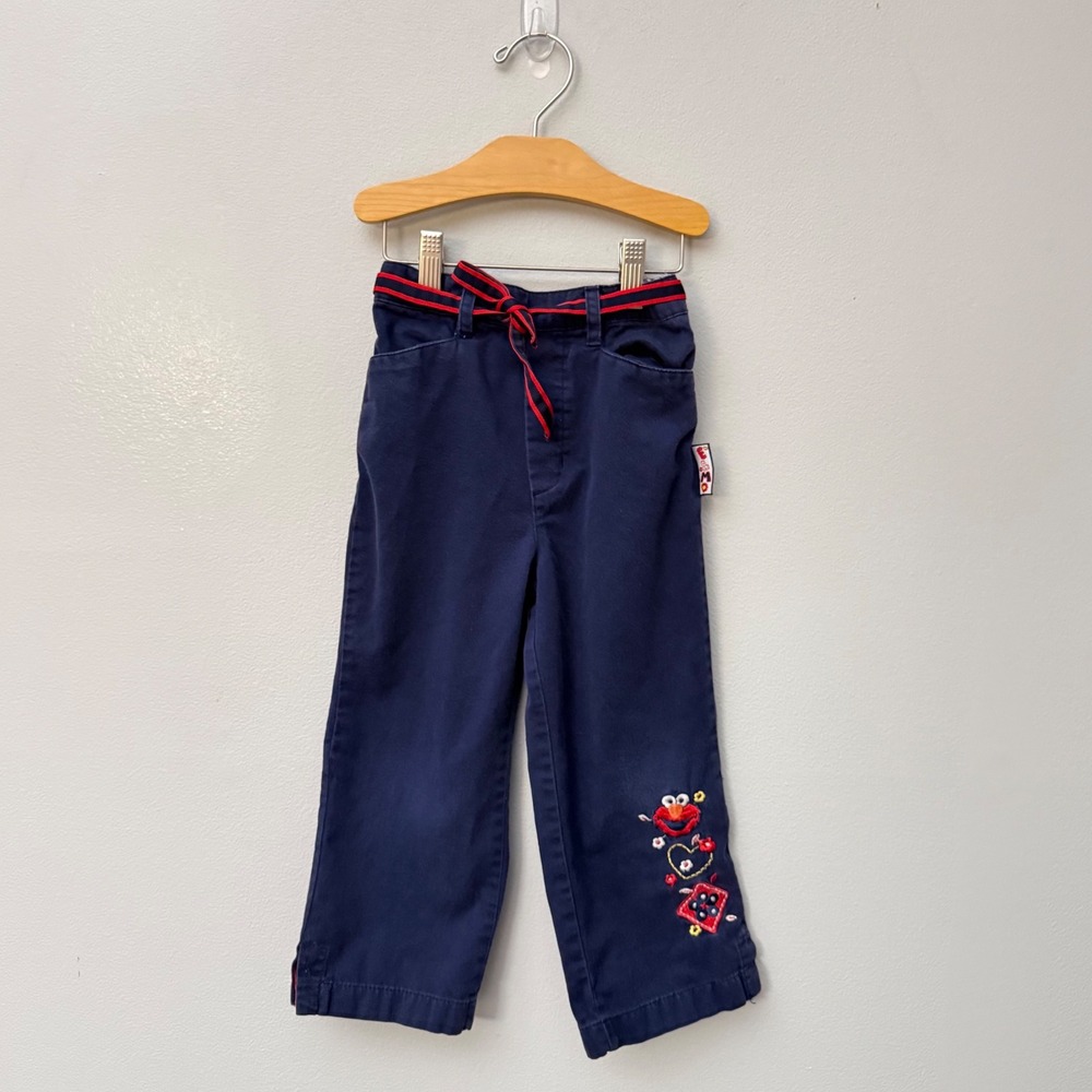 Vintage y2k Elmo Sesame Street Navy Blue Pants 4T Toddler Flowers & Hearts 2002